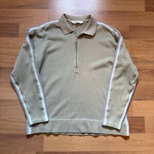 Men's Vintage 2000's Hard Corps Beige Blue 1/4 Zip Pullover Ski Sweater Medium